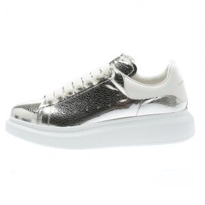 ALEXANDER MCQUEEN metallic silver leather Larry platform oversized sneakers 39/9